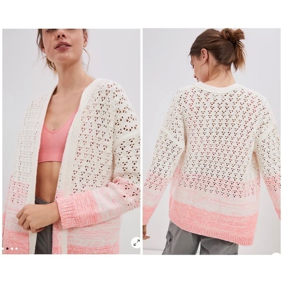 Anthropologie Faustia White and Pink Ombre Knit Cardigan - Picture 2 of 11